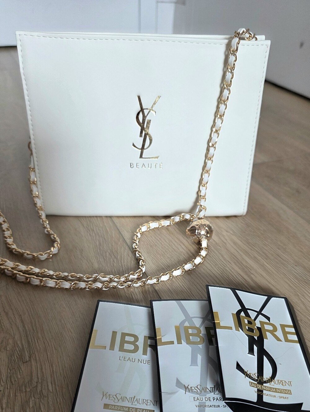 New Ysl Yves Saint Laurent Cream Clutch With gold-chain strap Crossbody Bag
